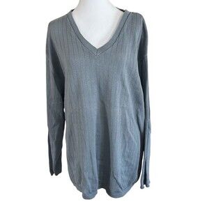CP Shades Green/Gray V-Neck Loose Knit Sweater Cotton Sz L‎